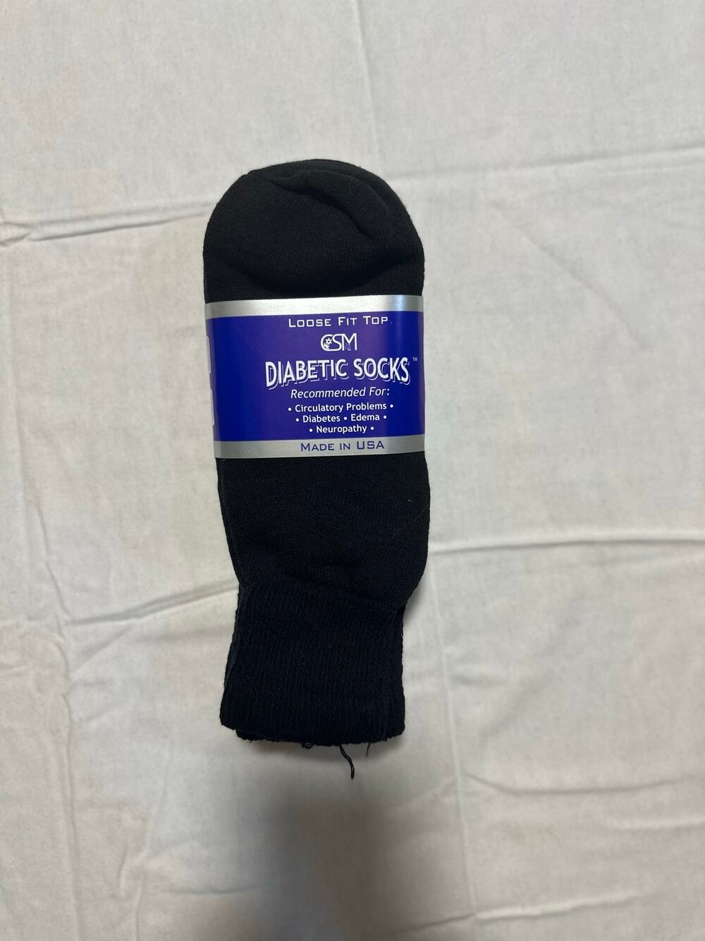 CSM Diabetic Socks Black Loose Fit Top Size 10-13 Made in USA New Mens Womans
